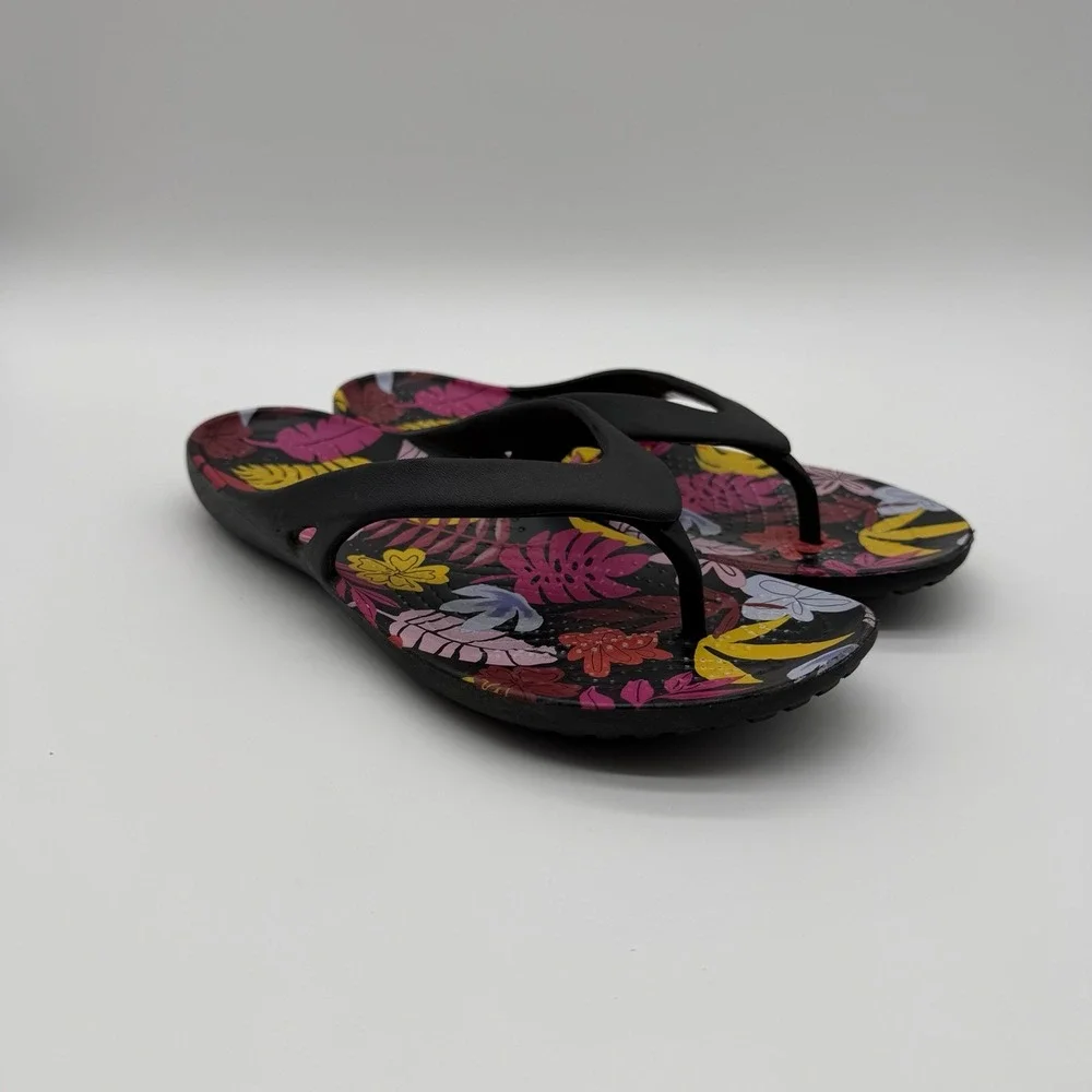 Crocs Women's Kaydee II Tropical Black Floral Flip Flops Sandals Comfort Size 6